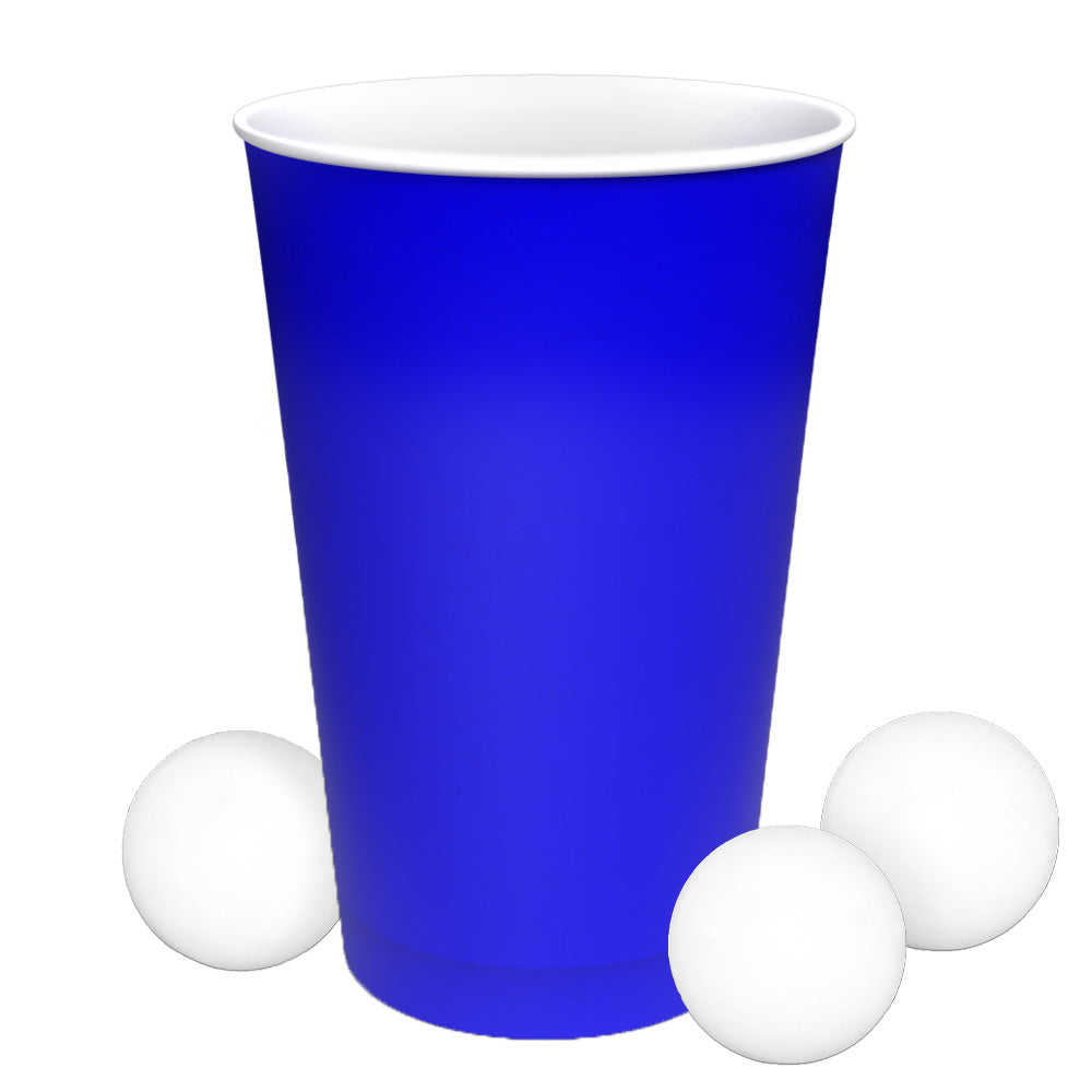 Bier Pong Becher Set aus Papier (blau) - Beer Pong mit Bällen